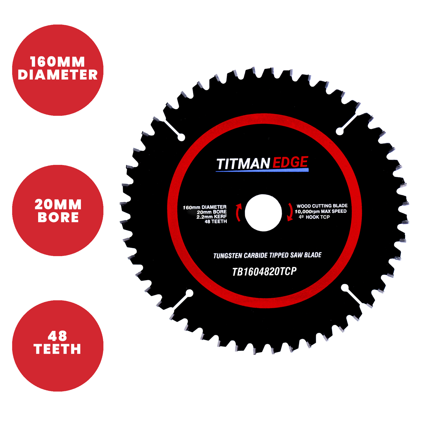 Titman Edge TCT Fine Finish Plunge Saw Blade 160mm x 20mm x 48 Tooth - TB1604820TATB