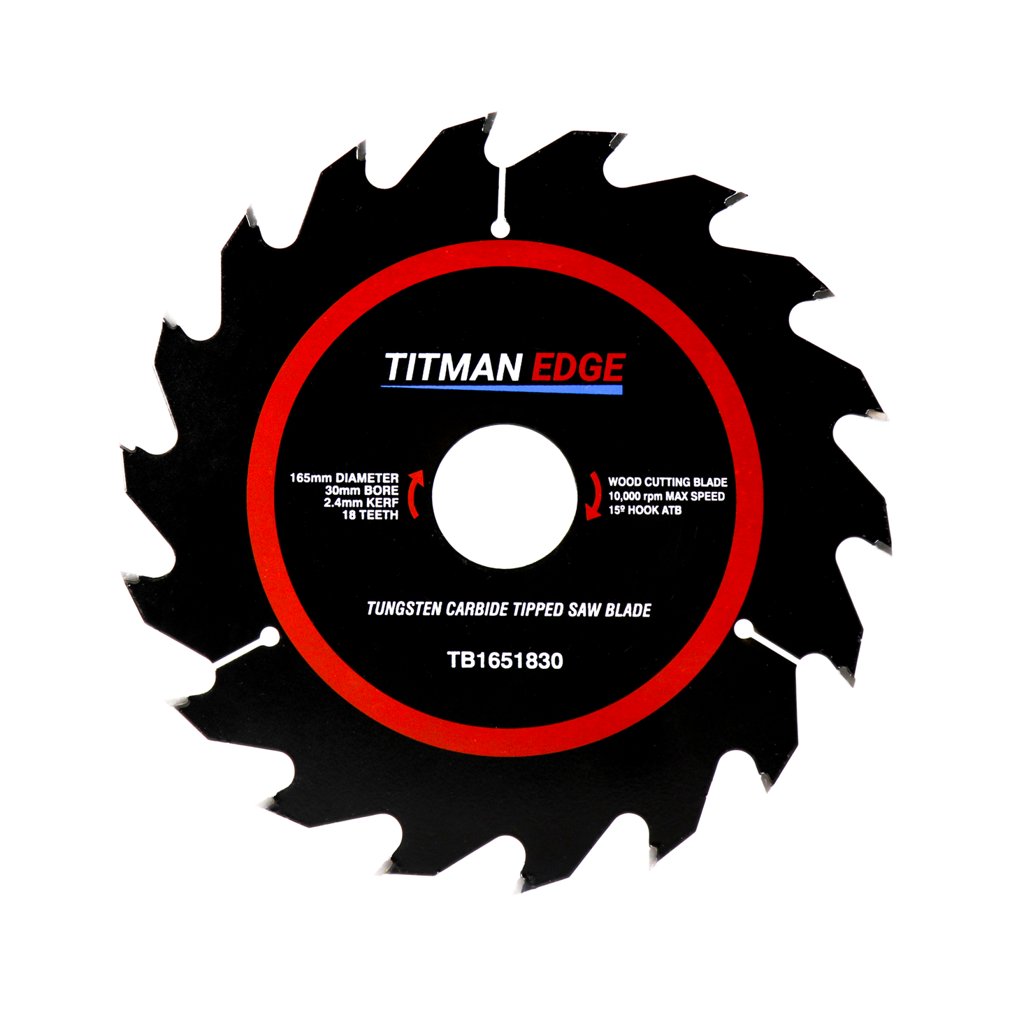 Titman Edge TCT Medium Finish Circular Saw Blade 165mm x 30mm x 18 Tooth - TB1651830