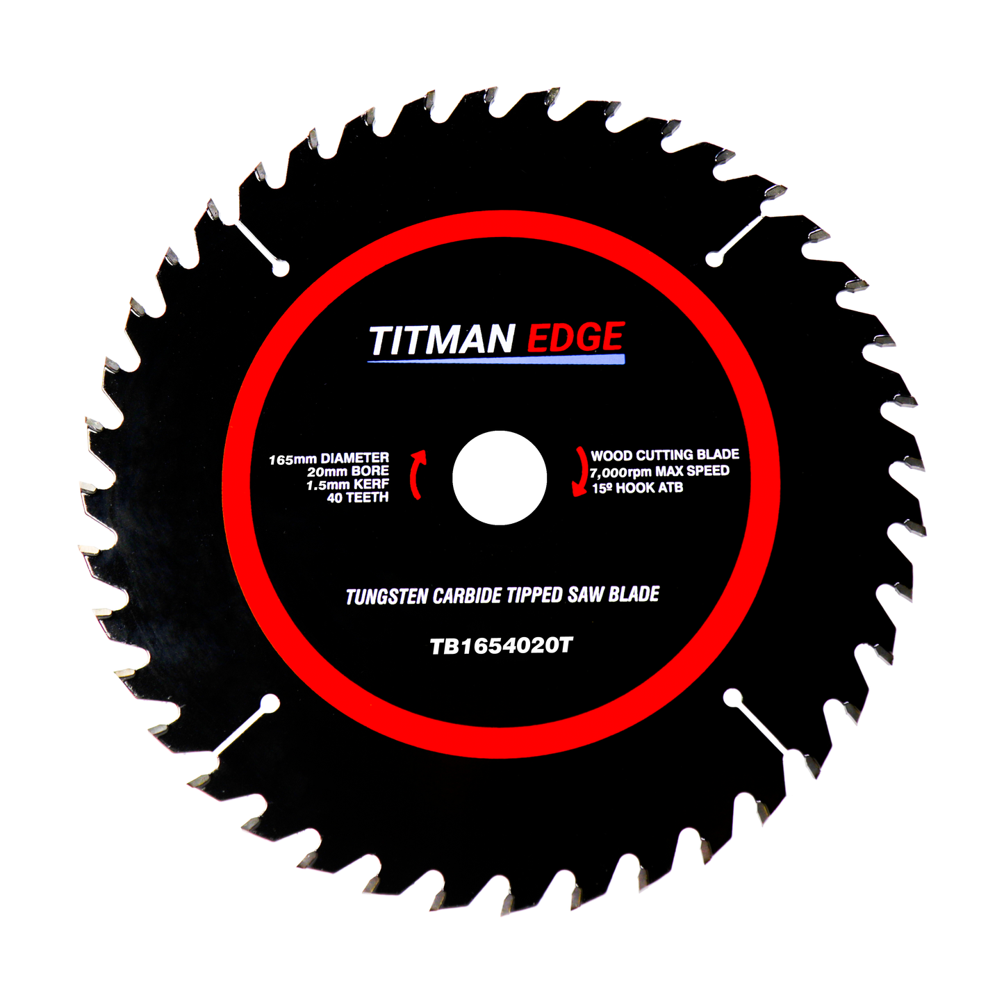 Titman Edge TCT Thin Kerf Fine Finish Circular Saw Blade 165mm x 20mm x 40 Tooth - TB1654020T