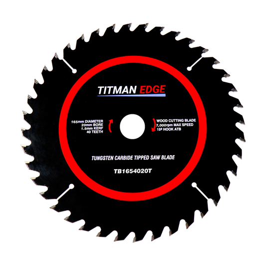 Titman Edge TCT Thin Kerf Fine Finish Circular Saw Blade 165mm x 20mm x 40 Tooth - TB1654020T
