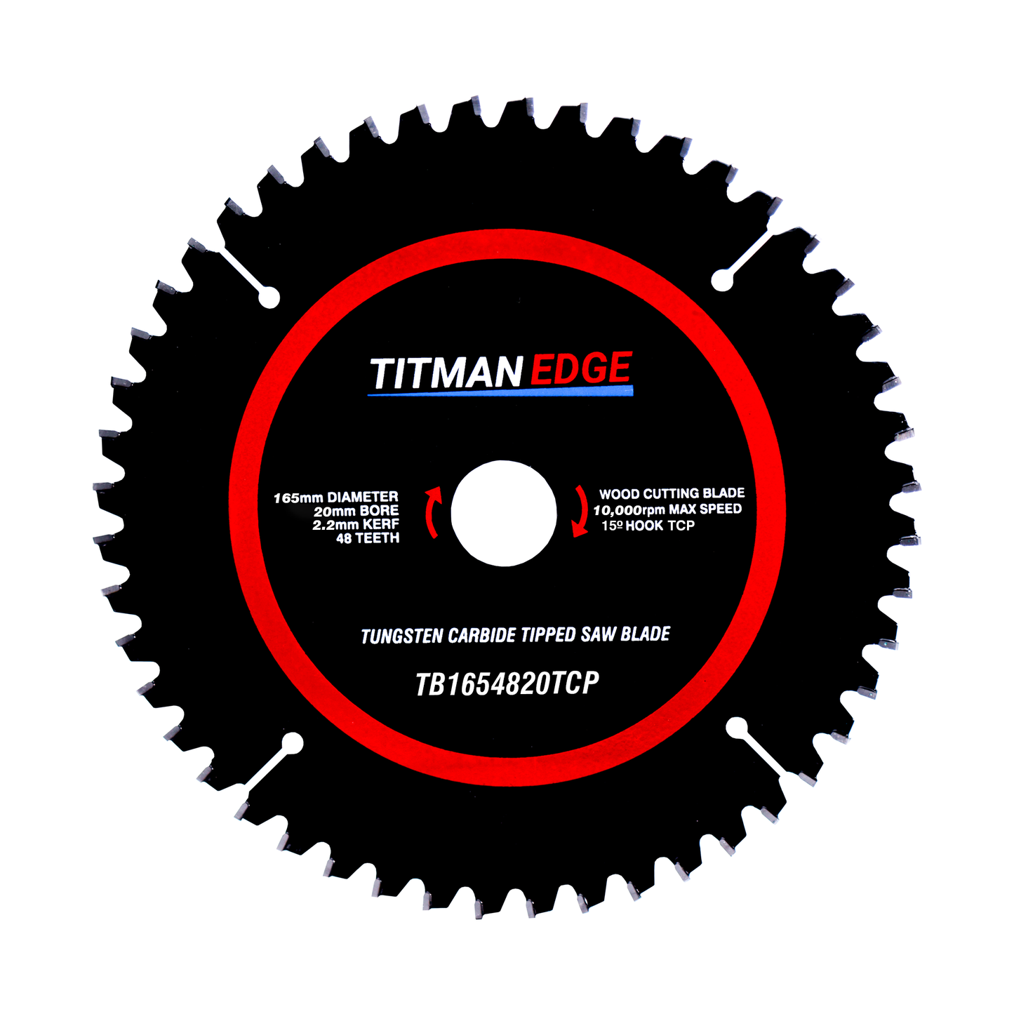 Titman Edge TCT Thin Kerf Fine Finish Circular Saw Blade 165mm x 20mm x 48 Tooth - TB1654820ATB