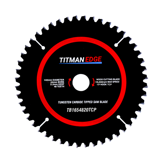 Titman Edge TCT Thin Kerf Fine Finish Circular Saw Blade 165mm x 20mm x 48 Tooth - TB1654820ATB