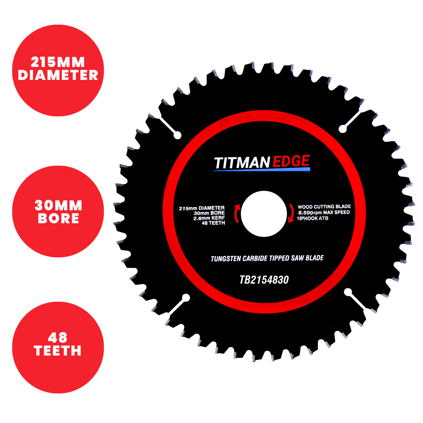 Titman Edge TCT Saw Blade 215mm x 30mm x 48 Tooth - TB2154830