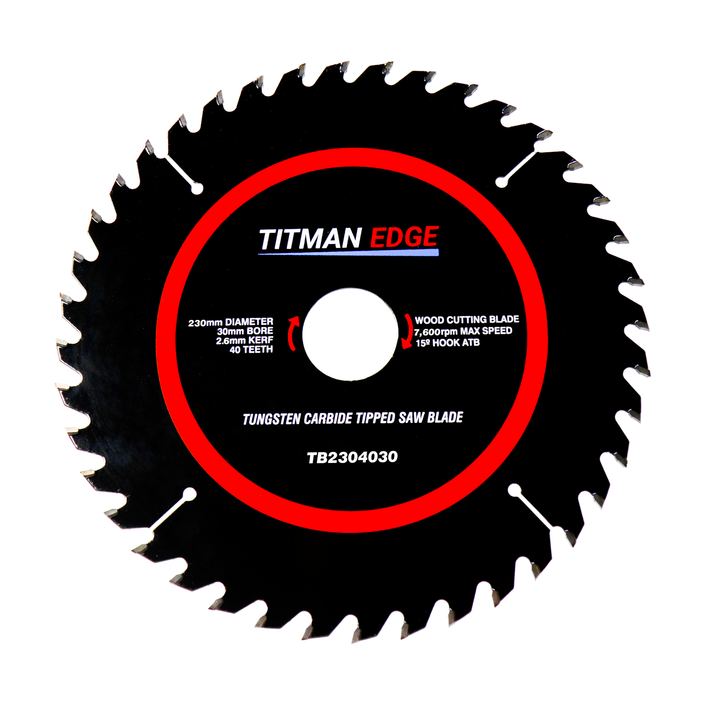 Titman Edge TCT Medium Finish Saw Blade 230mm x 30mm x 40 Tooth - TB2304030