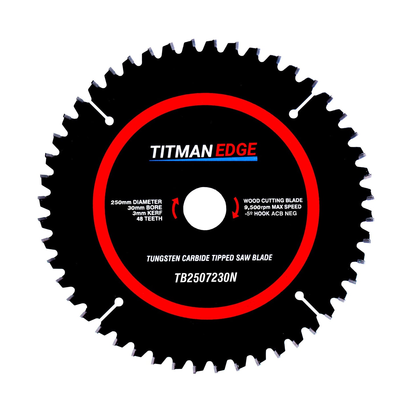 Titman Edge Tools TCT Extra Fine Finish Mitre Saw Crosscutting Saw Blade - 250mm x 30mm x 48 Tooth TCT - TB2507230N