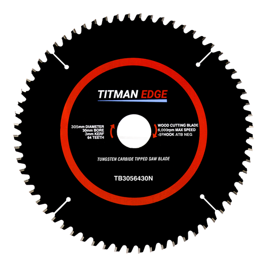 Titman Edge TCT Fine Finish Mitre Saw Crosscutting Saw Blade 305mm x 30mm x 64 Tooth - TB3056430N